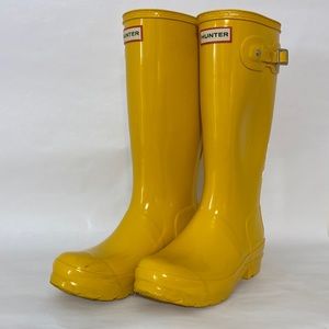Hunter Kids Classic Tall Gloss Yellow Rain Boots Size 4B/5G US